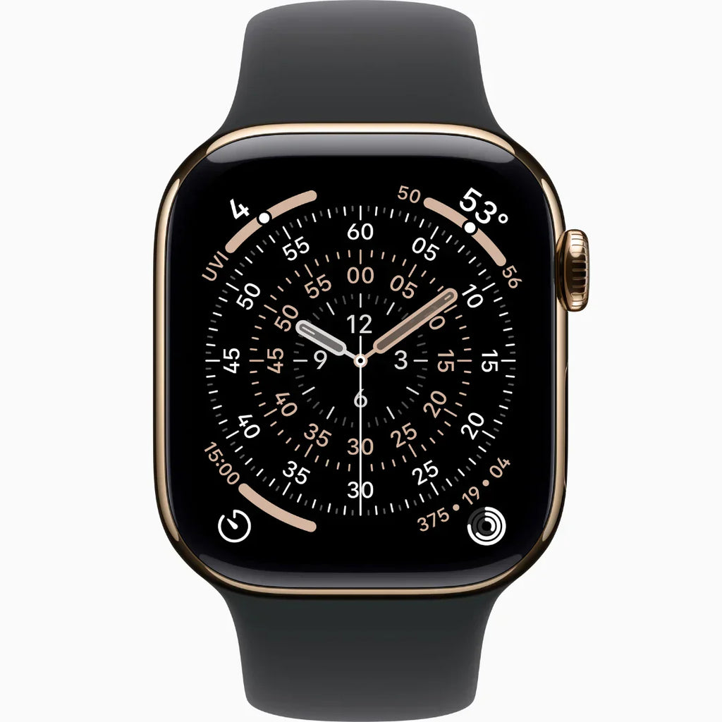 Apple Watch Series 9, GPS + Cellular With Stainless Steel / ساعة أبل سيريز 9، مزودة بنظام تحديد المواقع العالمي (GPS) ووظيفة الاتصال، مصنوعة من الفولاذ المقاوم للصدأ.